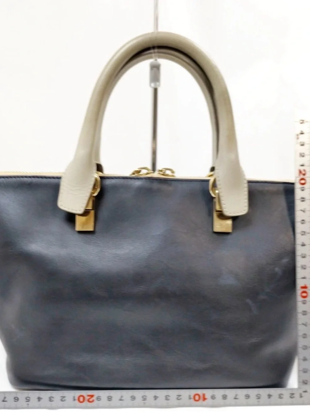 Chloé Baylee Two-Tone Black and Beige Calfskin Tote with Gold hardware